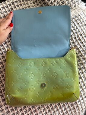 Louis Vuitton Ombre Green Patent Monogram Shoulder Bag with Blue Interior